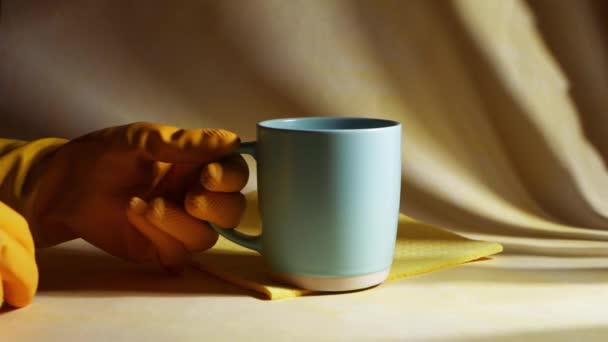 Prendre une pause des travaux ménagers avec tasse de café — Video