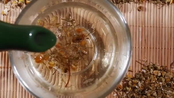 Выливание ромашкового чая травяные средства от бессонницы — стоковое видео