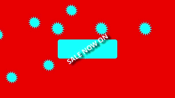 Продаж зараз на анімації червоний фон банер зелених зірок — стокове відео