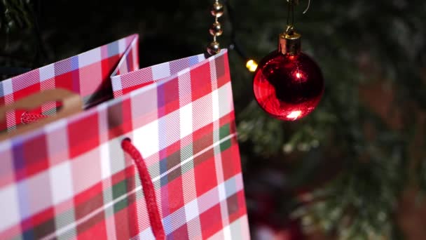 Vánoční dárková taška s cetkou — Stock video