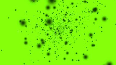 Siyah bokeh nesneleri yeşil arkaplan animasyonuna karşı hareket eder 