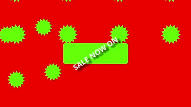 Sale now on animation red background banner green stars — Stock Video