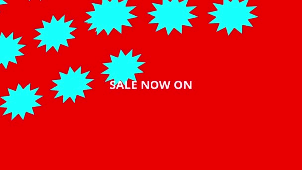 Prodej nyní na animaci červené pozadí banner zelené hvězdy — Stock video