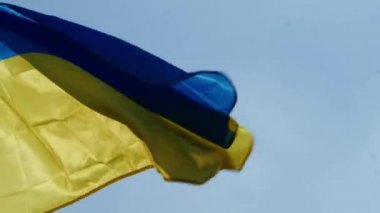 Ukrayna 'nın sarı ve mavi bayrağı gökyüzüne karşı rüzgarda dalgalanıyor