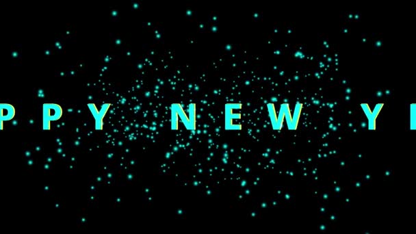 Feliz ano novo animação sobre fundo de partículas de luz — Vídeo de Stock