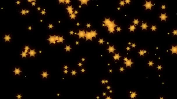 Złote gwiazdy pływają przeciwko czarnemu niebu animacji — Wideo stockowe