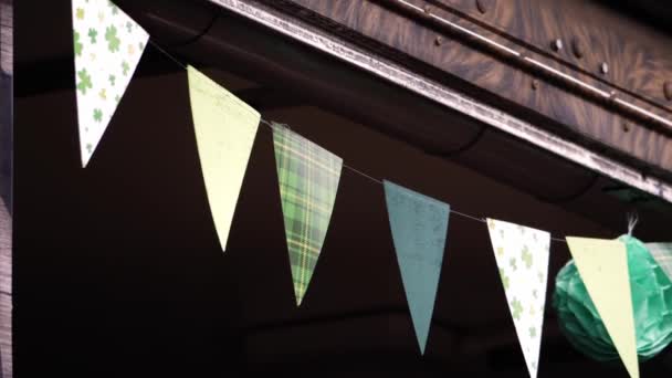 St Patricks day street celebration bunting and flags — Stock Video
