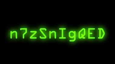 Gizli şifrelenmiş veri yeşil neon animasyonu hata efektiyle