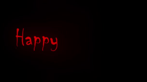 Šťastný Halloween neon červené psaní na barevném kouři pozadí animace — Stock video