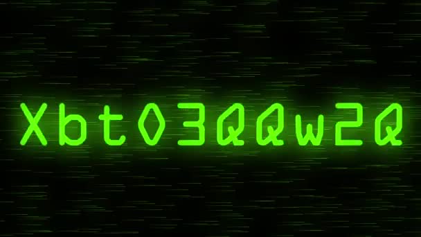 Classified scrambled data green neon animation with glitch effect — Stock Video