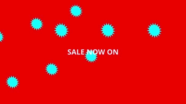 Sale now on animation red background banner green stars — Stock Video