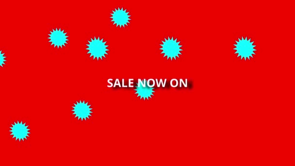 Verkauf jetzt auf Animation roter Hintergrund Banner grüne Sterne — Stockvideo