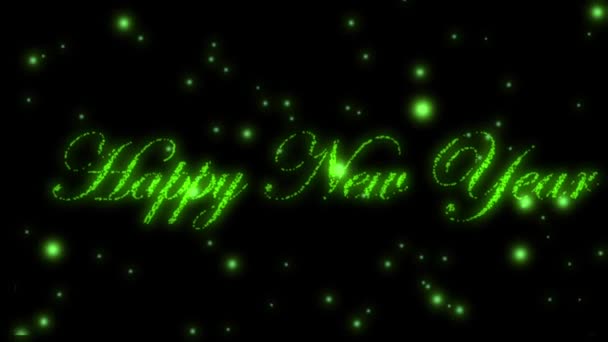 Yeşil ışık parçacığı arkaplanındaki mutlu yeni yıl animasyonları — Stok video