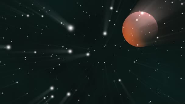 Uzayda bir gezegen ve uzak galaksi animasyonunda yıldızlar. — Stok video