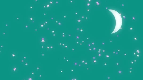 Crescent moon and twinkling stars animation — Stock Video