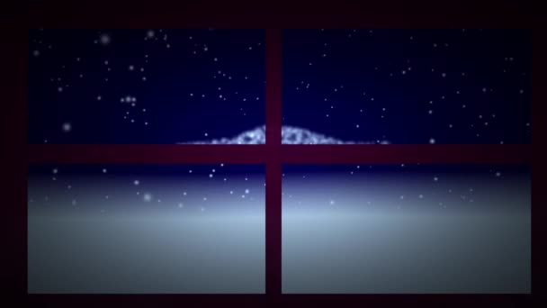 Karácsonyi jelenet téli hóesés ablak nézet háttér animáció — Stock videók