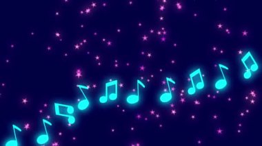 Müzik notaları ve yıldızlar mavi arkaplanda parıldıyor