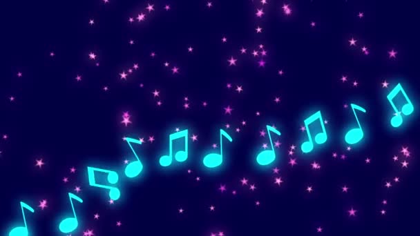 音乐的音符和星星在蓝色的背景上闪烁 — 图库视频影像