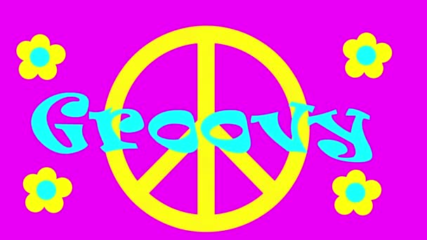 Groovy sesenta hippy fondo de estilo con la animación símbolo de la paz — Vídeos de Stock