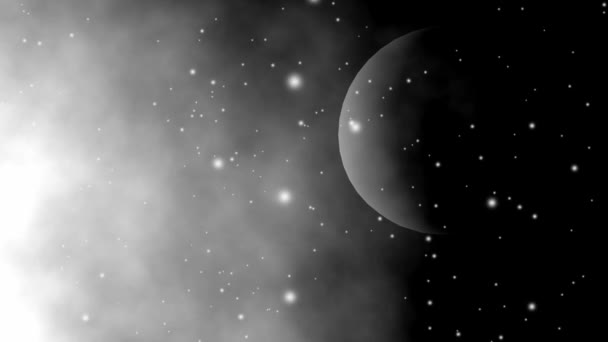 Planeta misterioso flutuando no espaço com estrelas e nuvens de animação — Vídeo de Stock