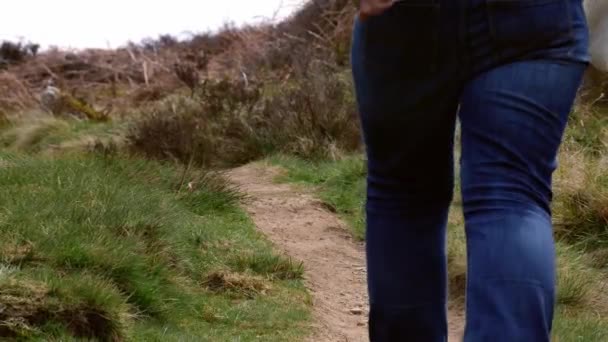 Female hiker in rugged trail in Yorkshire Dales countryside — Vídeo de Stock