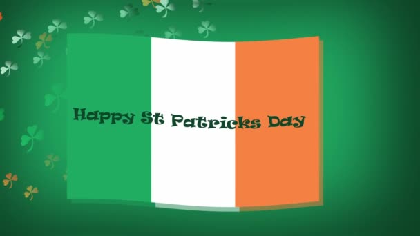 Happy Saint Patrick Day greeting with shamrocks floating on green background — Stockvideo