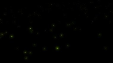 Siyah gökyüzü animasyonuna karşı yüzen yeşil yıldızlar 
