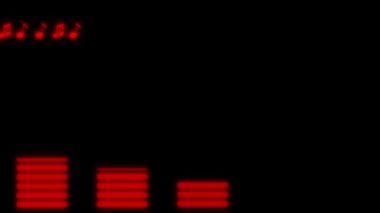 Siyah arkaplan üzerine notaları olan dijital ses eşitleyici kırmızı neon ışıklar