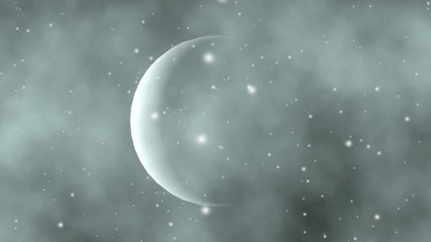 Mysterious planet floating in space with stars and clouds animation — Stockvideo