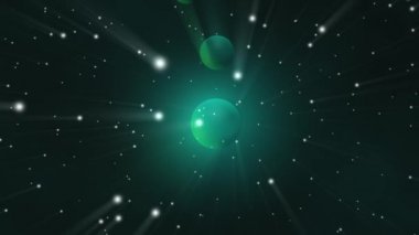 Uzayda yeşil gezegenler ve uzak galaksi animasyonundaki yıldızlar.