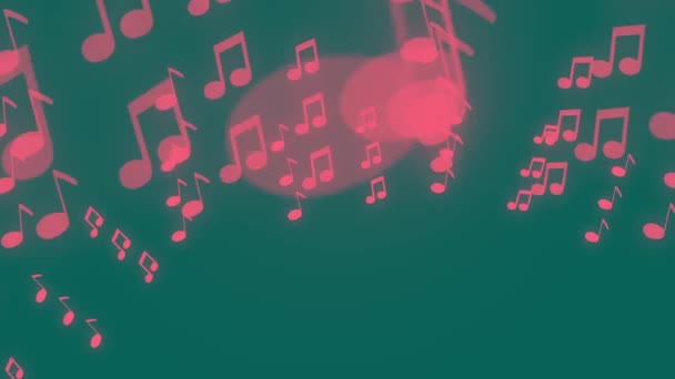 Musical notes float on green background — Vídeo de stock