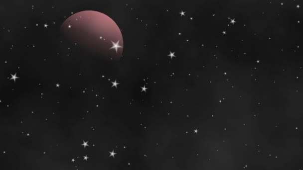 Mysterious planet floating in space with stars and clouds animation — Stock Video