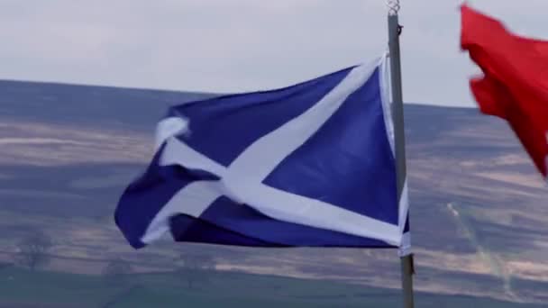 Σημαία της Σκωτίας που πετά την ημέρα του ανέμου — Αρχείο Βίντεο