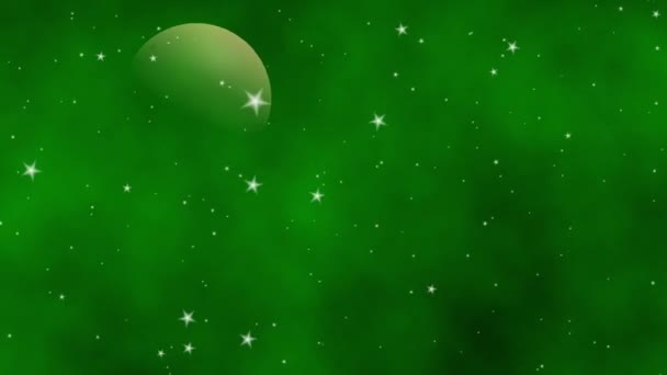 Tajemná zelená planeta vznášející se v prostoru s hvězdami a mraky animace — Stock video