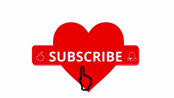 Botón de suscripción para canal de redes sociales con animación de corazón de amor — Vídeos de Stock