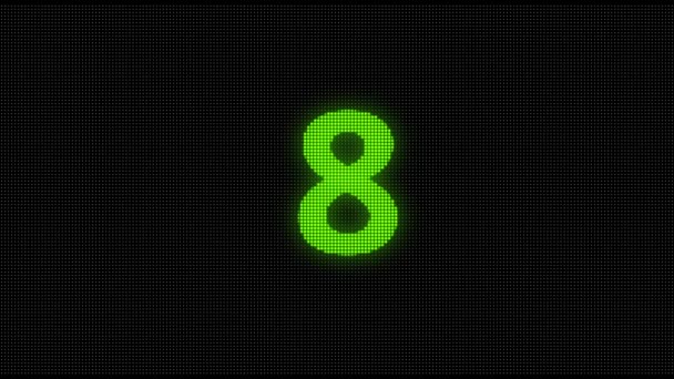 Countdown Digital Led Light Panel Animation Green Black Background — Stock Video