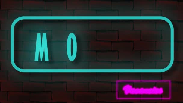 Motel Neon Segno Luce Tremolante Contro Animazione Muro Mattoni — Video Stock