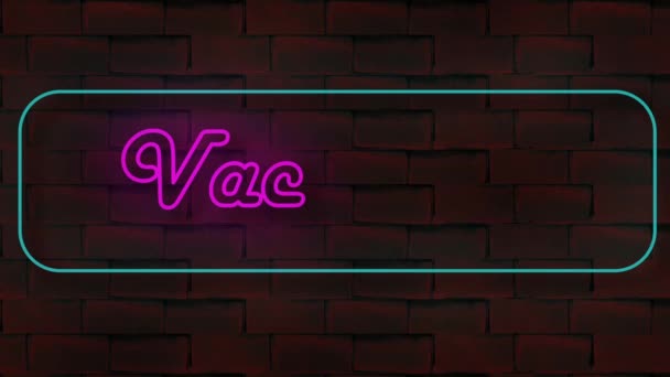 Vacancy Neon Sign Light Flickering Brick Wall Animation — Stock Video