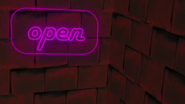 Bar Open Reklame Neon Flackerndes Licht Gegen Ziegelwand Animation — Stockvideo