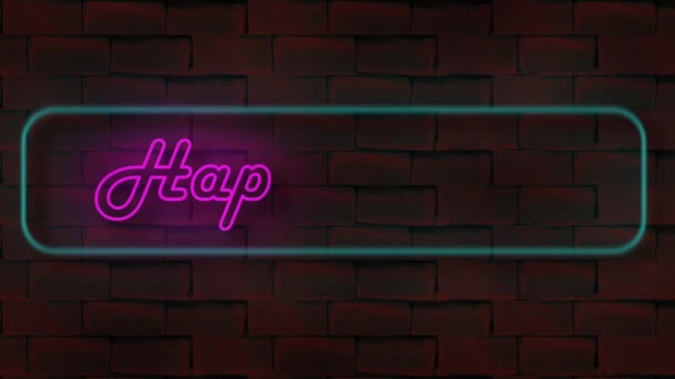 Bar Bar Mutlu Saat Pembe Neon Işığı Tuğla Duvar Animasyonuna — Stok video