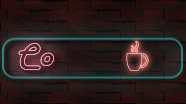 Kávézó Neon Jel Fények Téglafal Háttér Animáció — Stock videók
