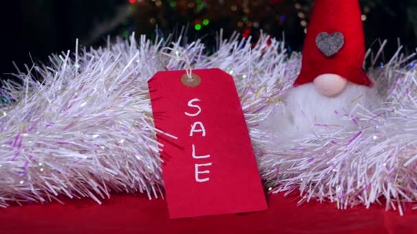 Kerst Verkoop Cadeau Tag Met Schattige Kerst Kabouter Decoratie Medium — Stockvideo