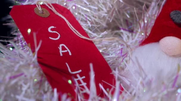 Etiqueta Presente Venda Natal Com Bonito Gnome Natal Decoração Médio — Vídeo de Stock