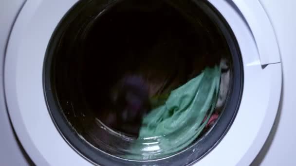 Clothes Turning Washing Machine Medium Shot Selective Focus — Stock Video