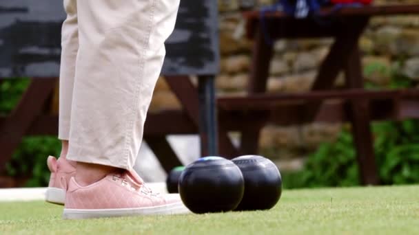 Game Lawn Bowling Sport Aktivitet Medium Slow Motion Skott Selektivt — Stockvideo