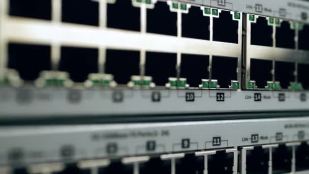 Computer Network Ethernet Switch Ports Close Close Panning Shot Selective — Wideo stockowe