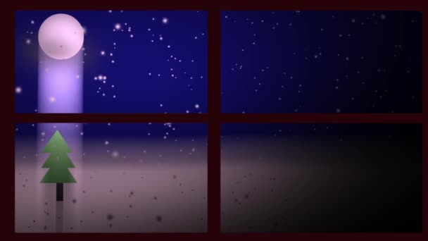 Christmas Scene Winter Snowfall Pine Tree Window View Background Animation — Αρχείο Βίντεο