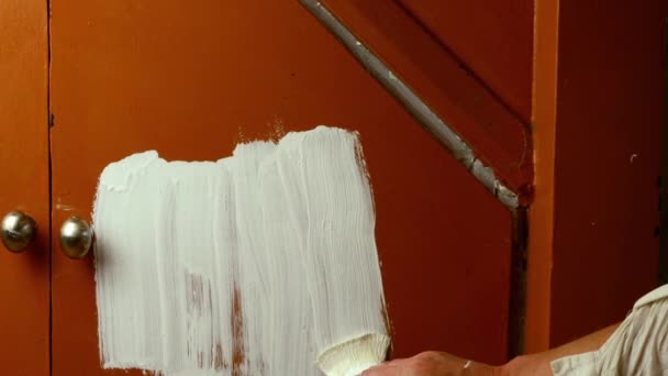 Decorating Home Painting Door White Gloss Paint Medium Slow Motion — Stok video