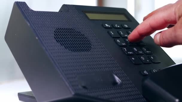 Making Call Office Phone Medium Shot Zoom Out Slow Motion — Stock Video