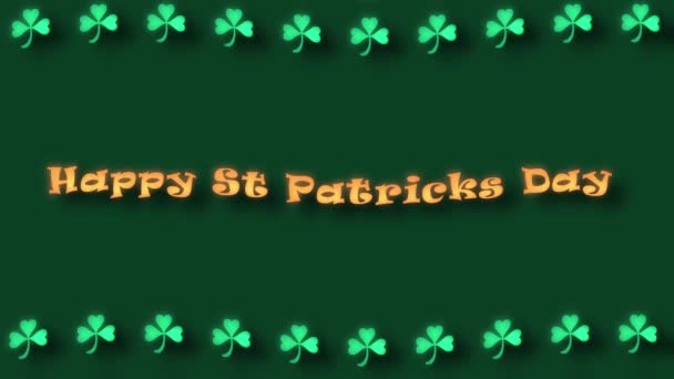 Happy Saint Patrick Day Greeting Shamrocks Floating Green Background Animation — Stockvideo